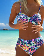 Elina | Bikini mit Abstraktem Druck und Dünnen Trägern