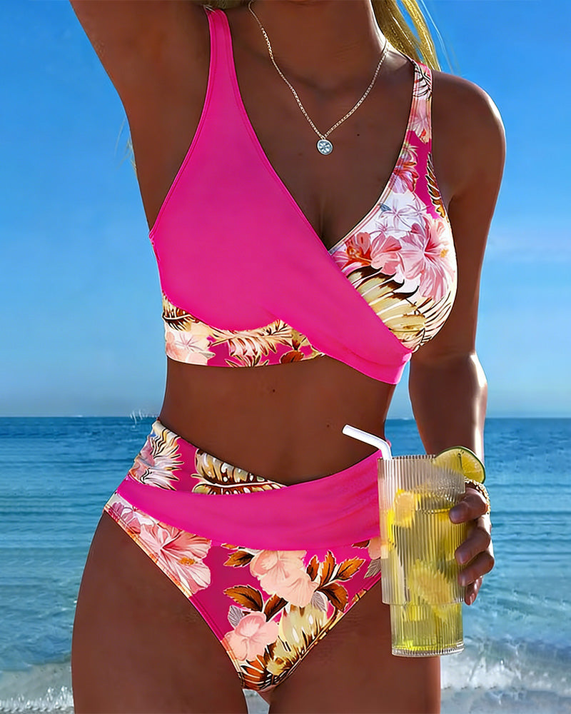 Jolina | Floral Print Split Bikini with Contrast Details