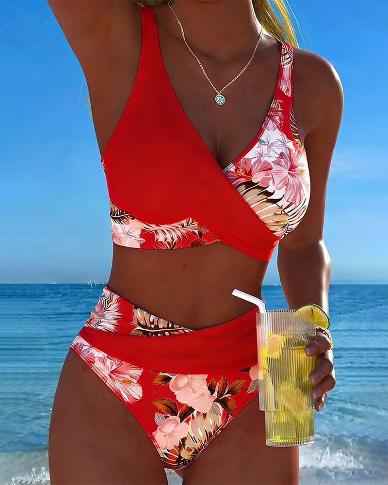 Jolina | Floral Print Split Bikini with Contrast Details
