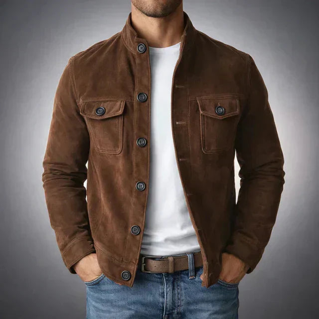 Herren Lederjacke mit Knöpfen