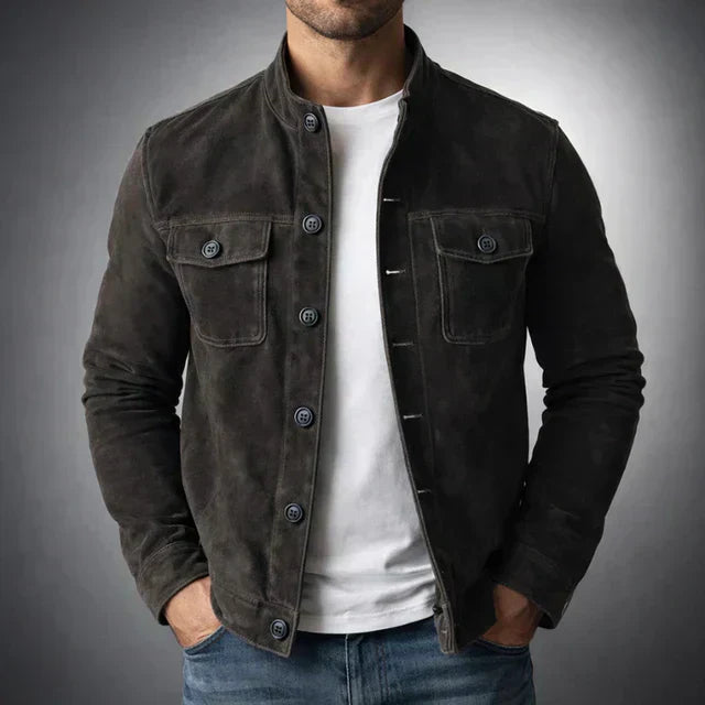 Herren Lederjacke mit Knöpfen