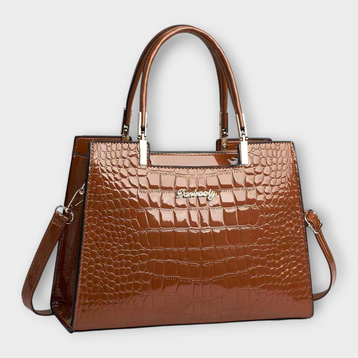 Olivia - Glänzende Handtasche mit Krokodilprägung
