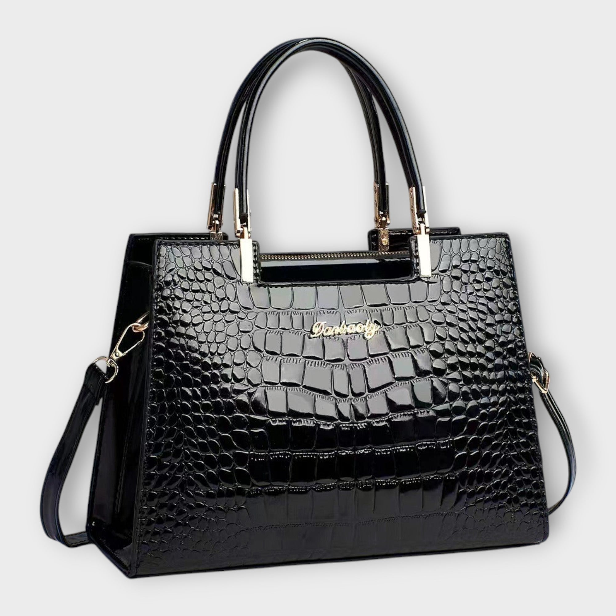Olivia - Glänzende Handtasche mit Krokodilprägung