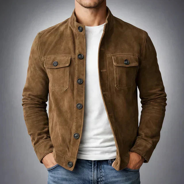 Herren Lederjacke mit Knöpfen