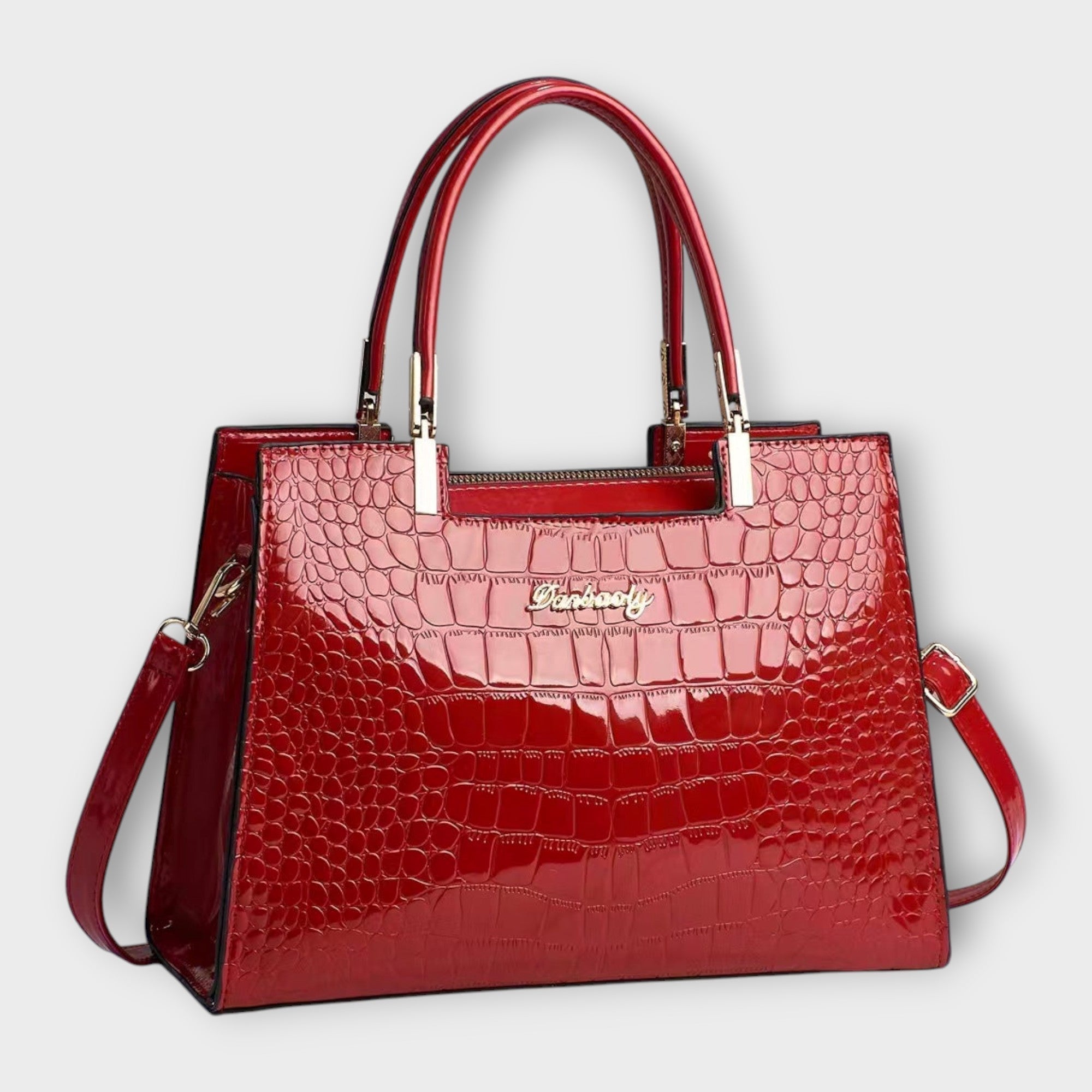 Olivia - Glänzende Handtasche mit Krokodilprägung