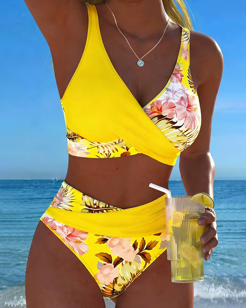 Jolina | Floral Print Split Bikini with Contrast Details