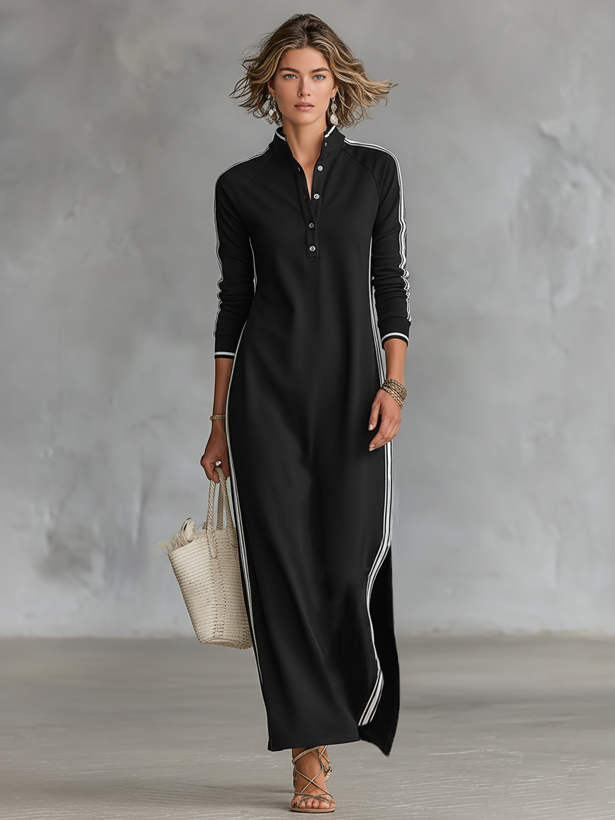 Maxi Kleid mit Knopfkragen aus Sweatstoff