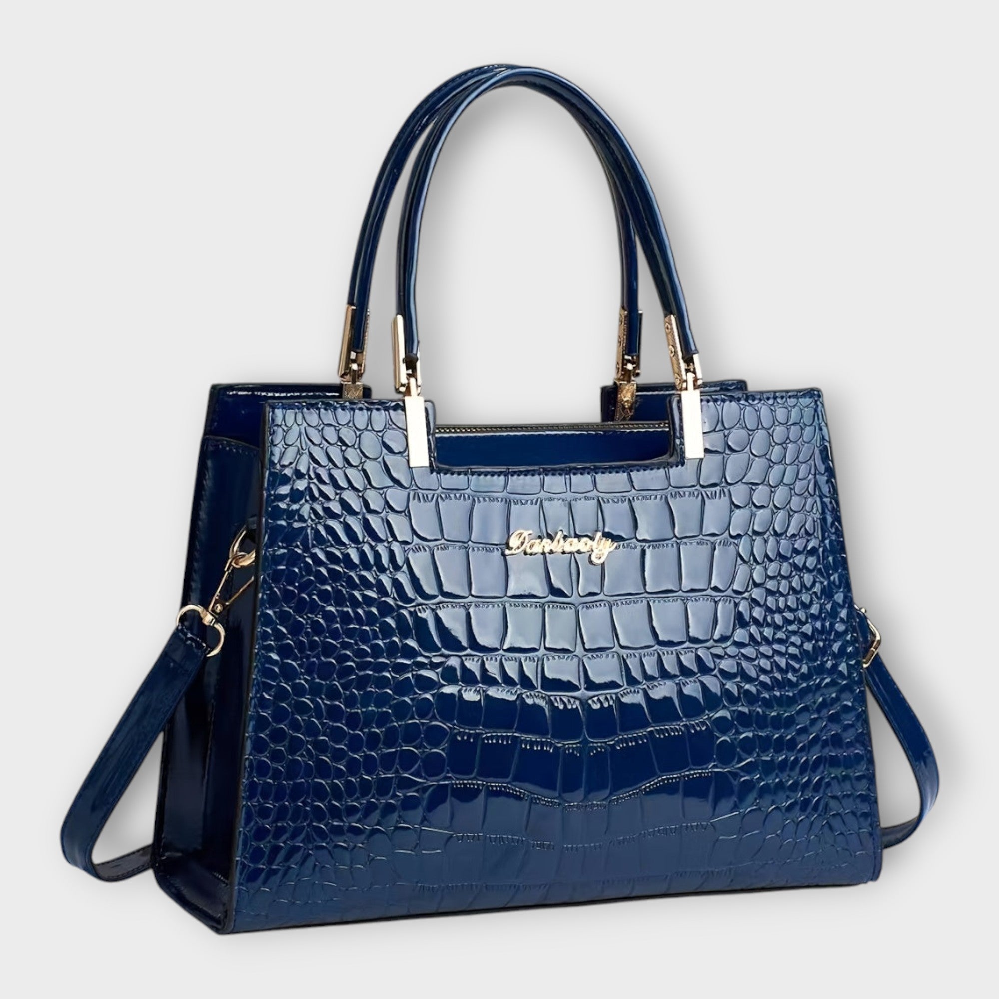 Olivia - Glänzende Handtasche mit Krokodilprägung