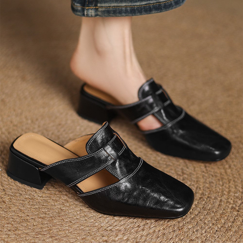 Rosel Leder-Mules mit eckiger Zehenpartie