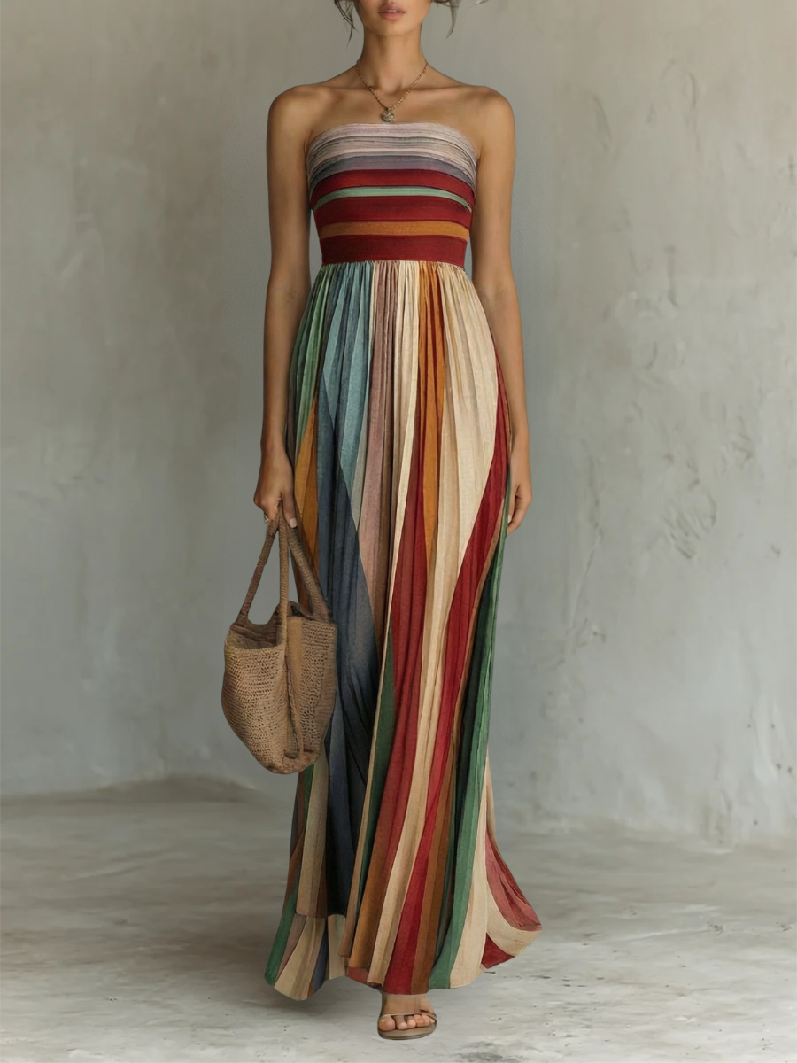 Ärmelloses, farbenfrohes Maxikleid