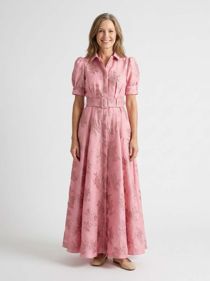 Xanthea | Kurzärmliges, gebundenes Maxikleid mit floralem Design