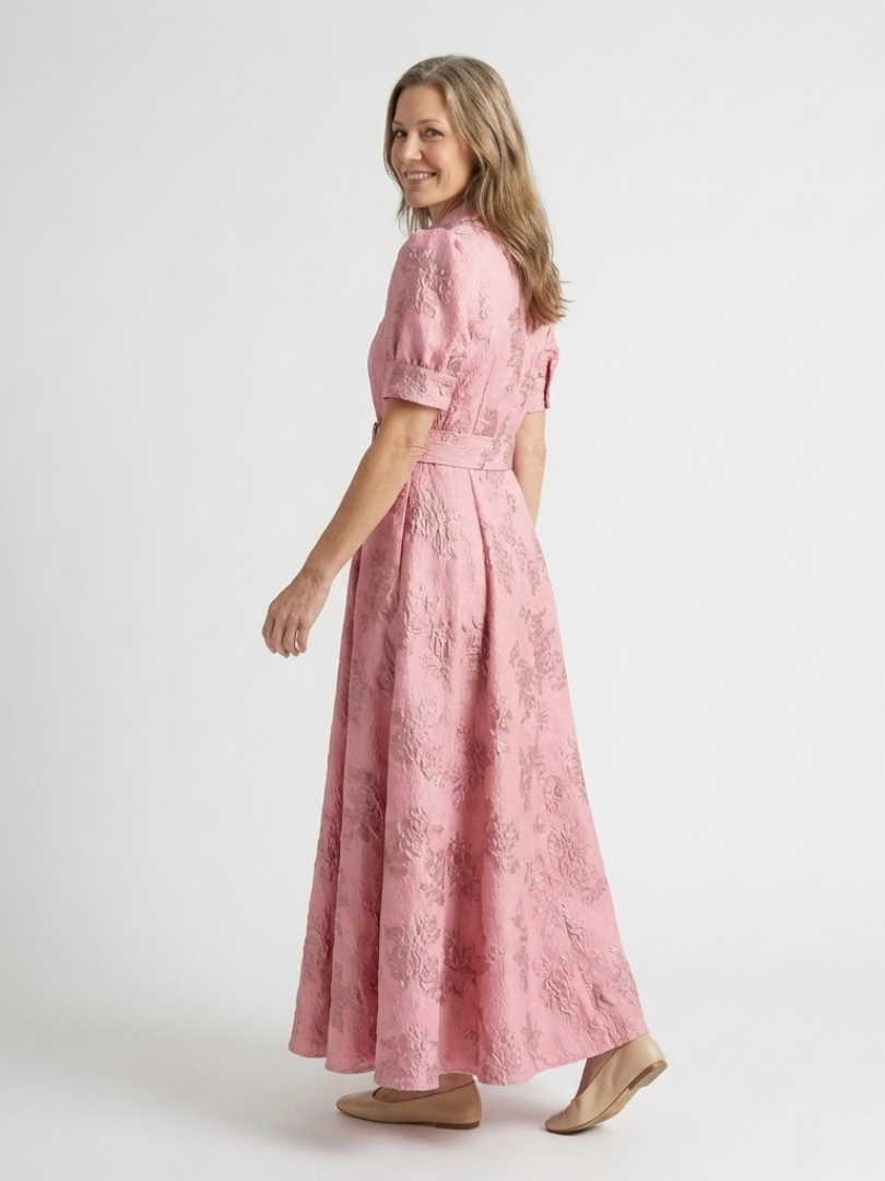 Xanthea | Kurzärmliges, gebundenes Maxikleid mit floralem Design