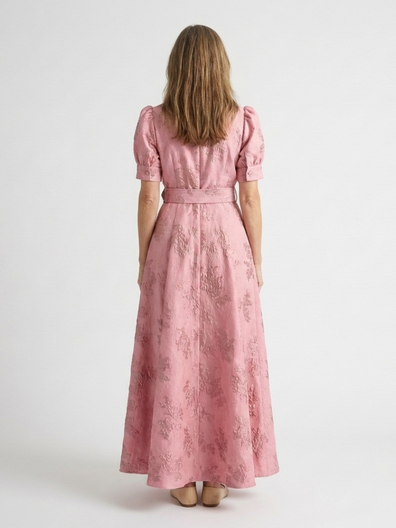 Xanthea | Kurzärmliges, gebundenes Maxikleid mit floralem Design