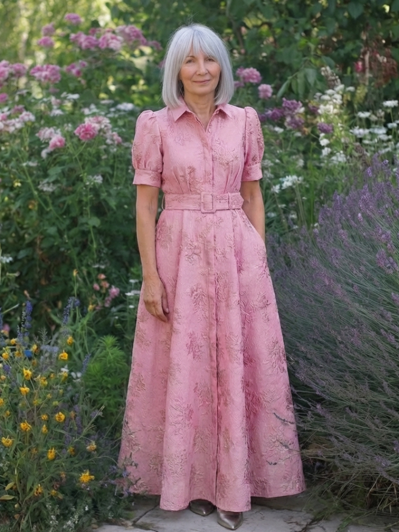 Xanthea | Kurzärmliges, gebundenes Maxikleid mit floralem Design