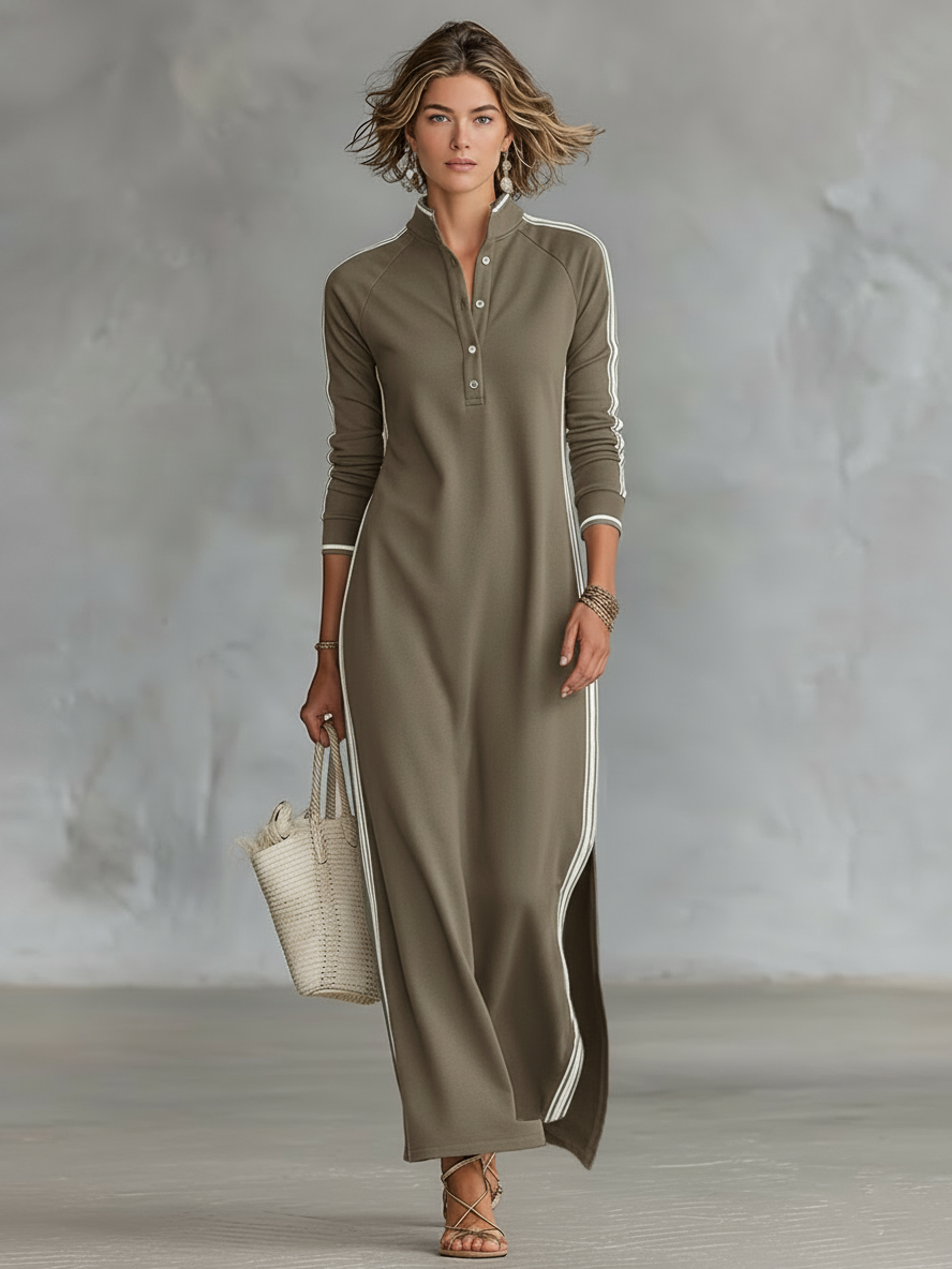 Maxi Kleid mit Knopfkragen aus Sweatstoff