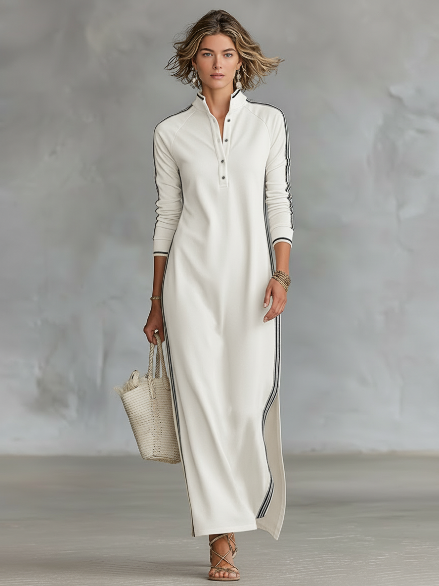 Maxi Kleid mit Knopfkragen aus Sweatstoff