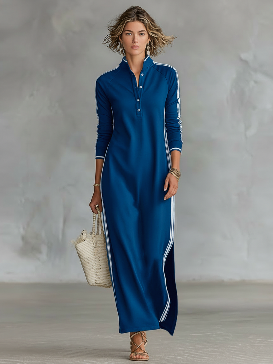 Maxi Kleid mit Knopfkragen aus Sweatstoff