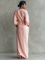 Rosa V-Hals Maxi Kleid aus Leinen
