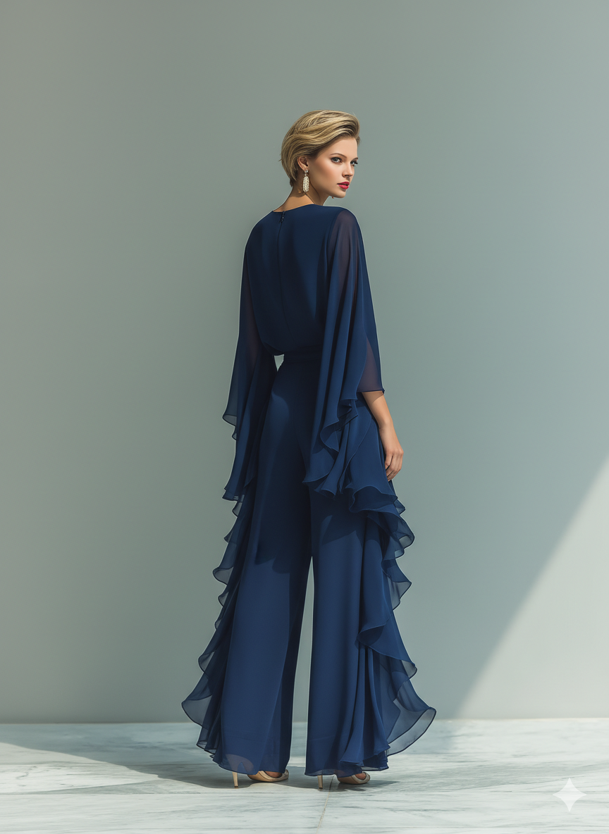 Marineblaues Rüschenset aus Chiffon