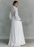 Maxi Kleid mit Stehkragen aus Patchwork-Leinen