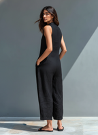 Ärmellose Leinen Latzhose für Damen