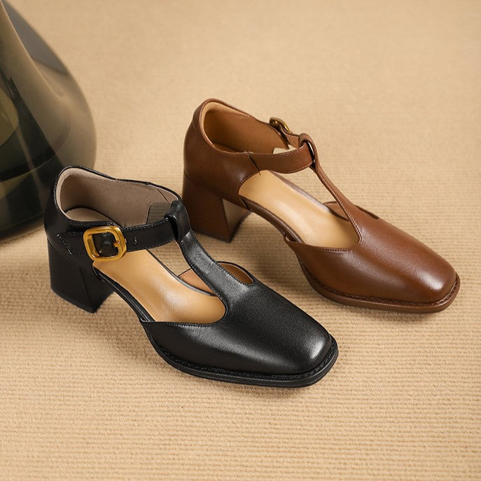 Marcele Leather T-Strap Pumps