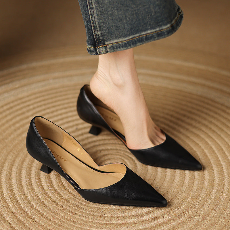 Ceyra Leather Kitten Heels