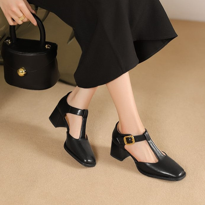 Marcele Leather T-Strap Pumps