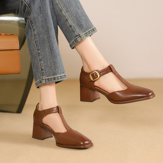 Marcele Leather T-Strap Pumps