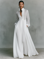 Maxi Kleid mit Stehkragen aus Patchwork-Leinen