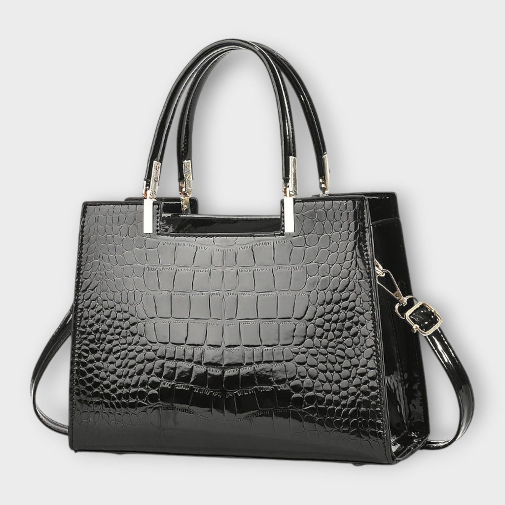Olivia - Glänzende Handtasche mit Krokodilprägung