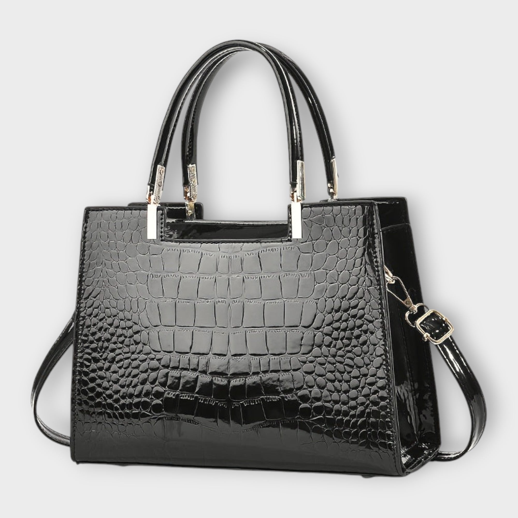 Olivia - Glänzende Handtasche mit Krokodilprägung