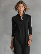 Maxi Kleid mit Knopfkragen aus Sweatstoff