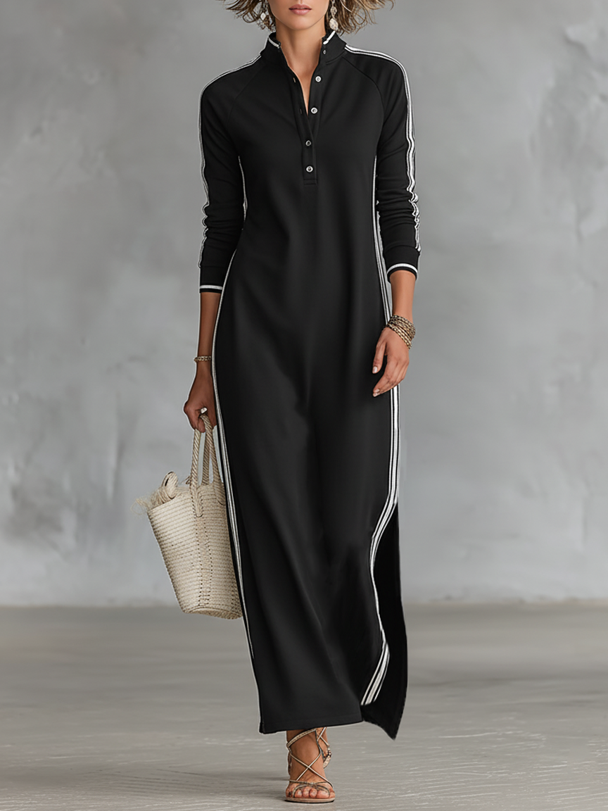 Maxi Kleid mit Knopfkragen aus Sweatstoff