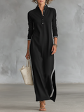 Maxi Kleid mit Knopfkragen aus Sweatstoff