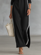 Maxi Kleid mit Knopfkragen aus Sweatstoff