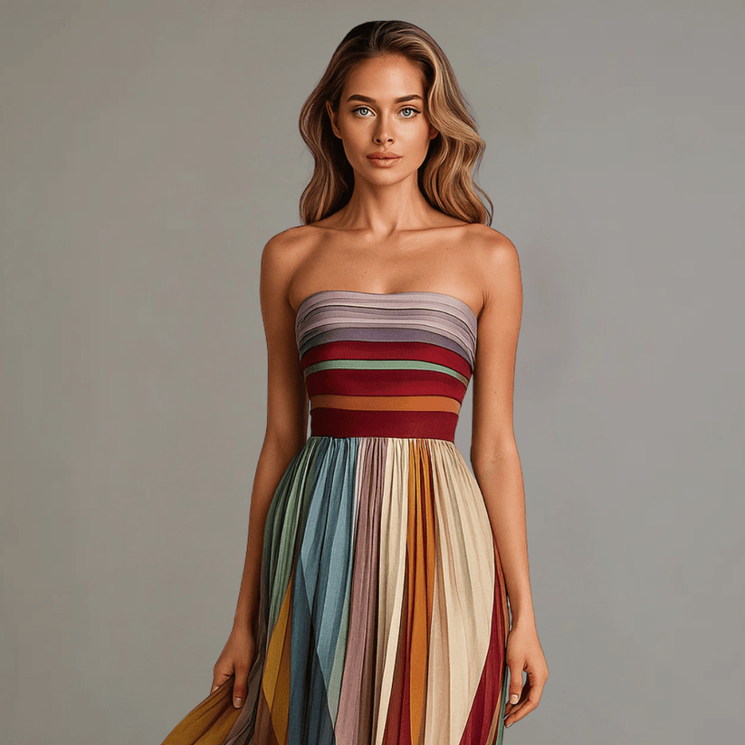 Ärmelloses, farbenfrohes Maxikleid