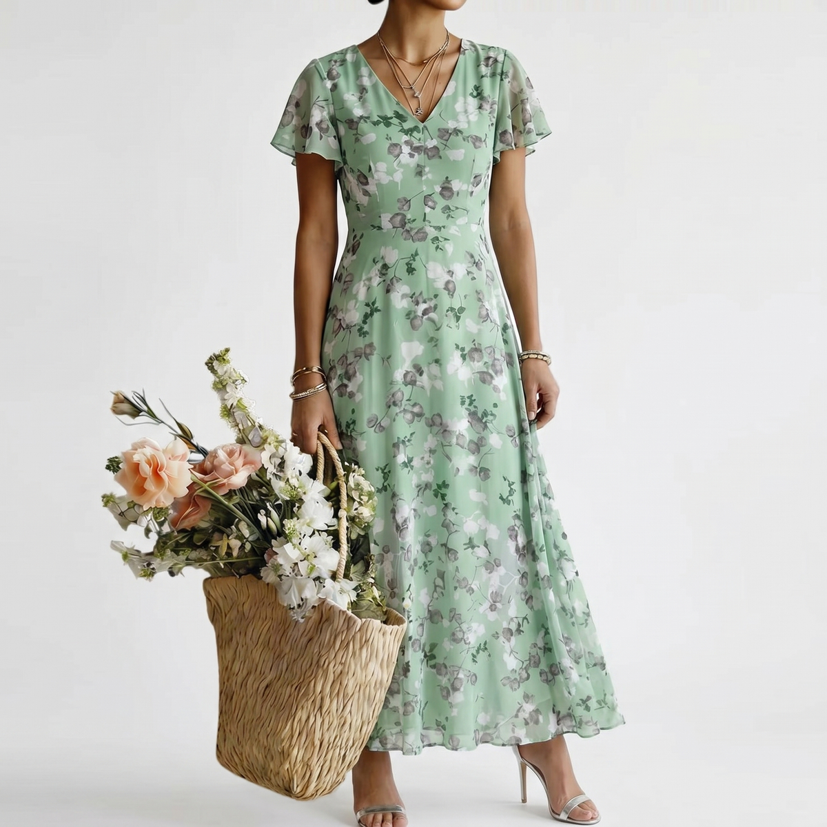 ISMERIA | MAXI DRESS IN FLORAL CHIFFON