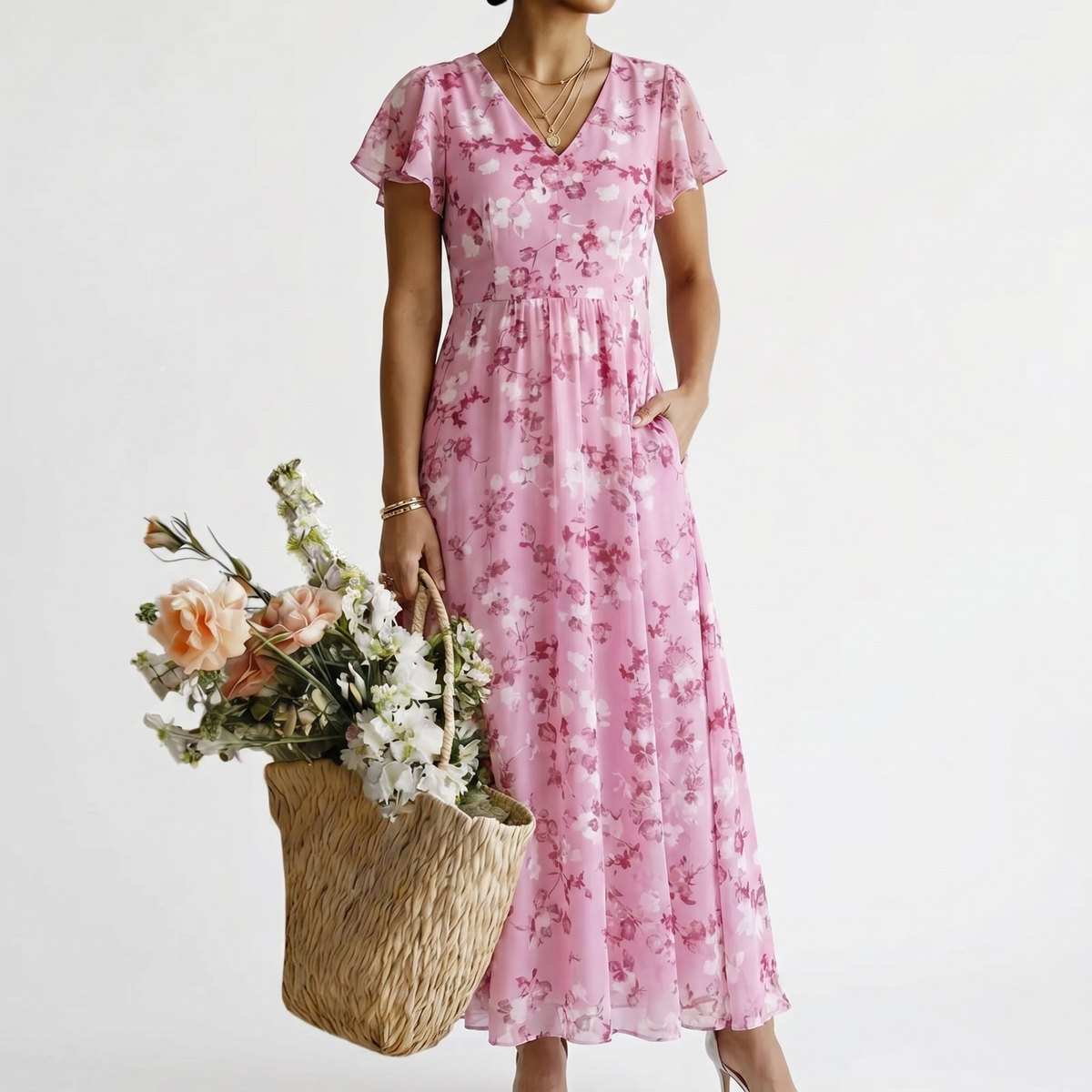 ISMERIA | MAXI DRESS IN FLORAL CHIFFON