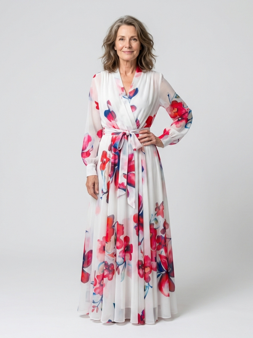 Lillian | Maxikleid mit floralen Mustern und langen Ärmeln