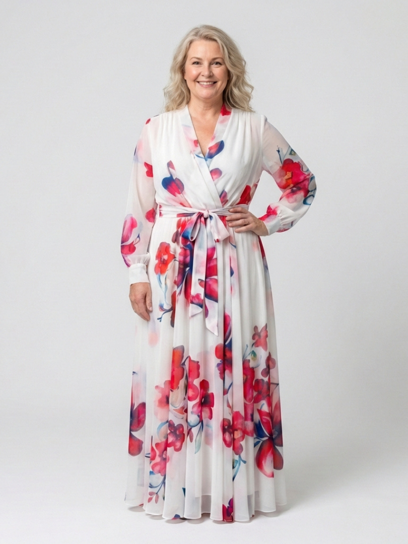 Lillian | Maxikleid mit floralen Mustern und langen Ärmeln