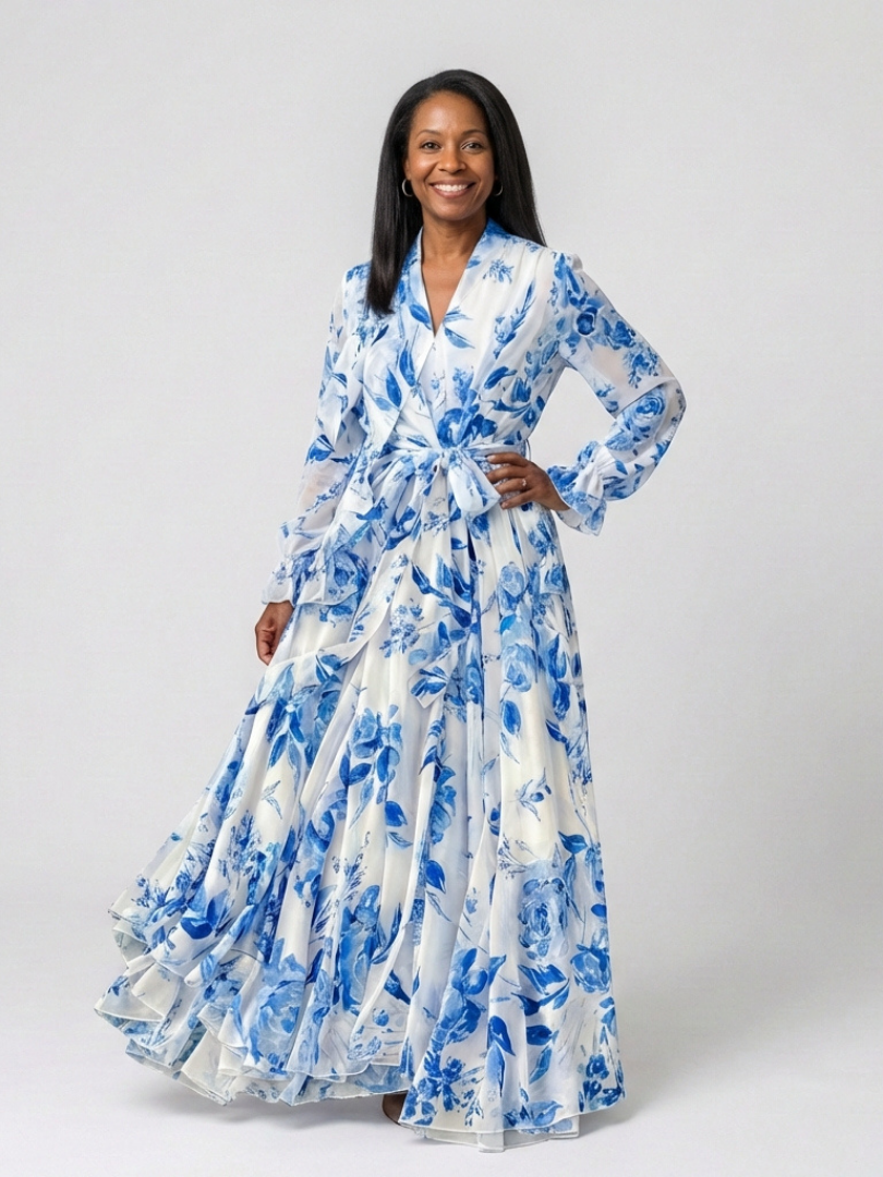Lillian | Maxikleid mit floralen Mustern und langen Ärmeln