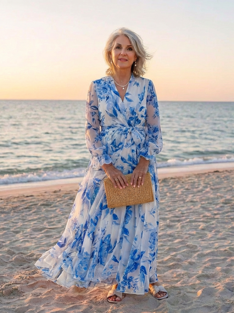 Lillian | Maxikleid mit floralen Mustern und langen Ärmeln