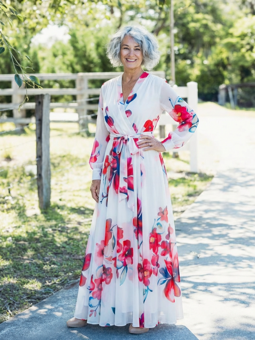 Lillian | Maxikleid mit floralen Mustern und langen Ärmeln