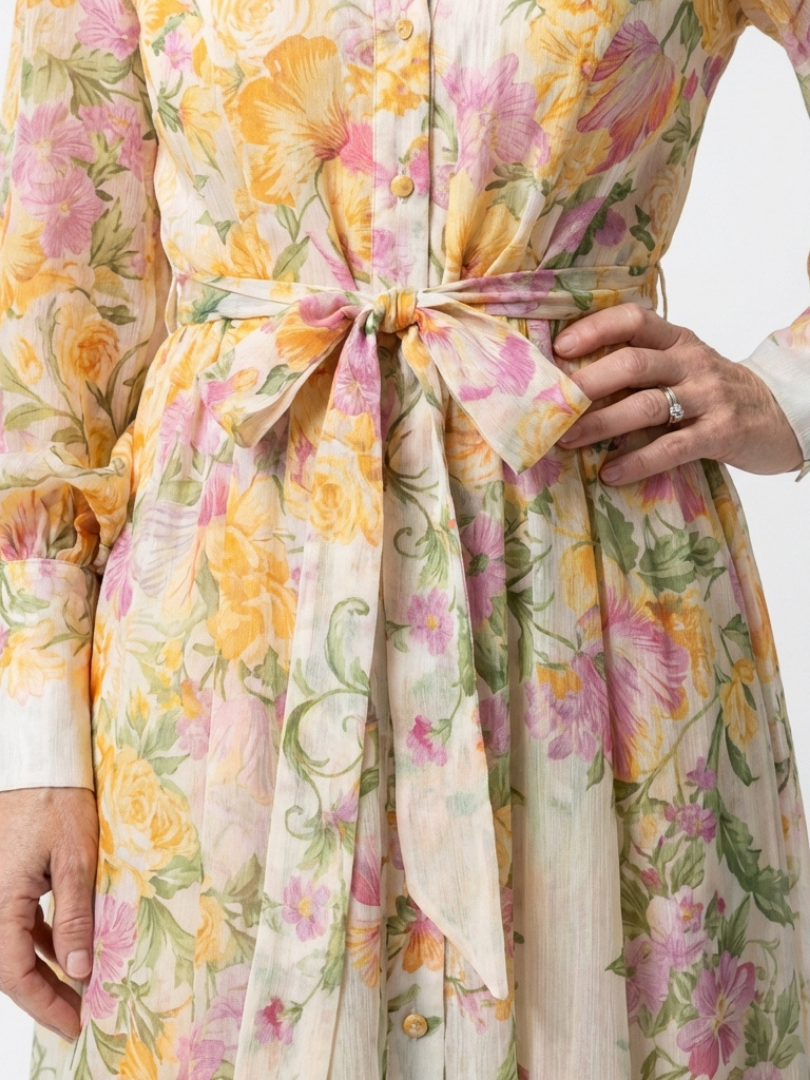 Cressida | Langarm Maxi-Kleid mit Floral-Transparenz