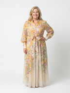 Cressida | Langarm Maxi-Kleid mit Floral-Transparenz
