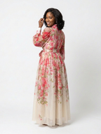Cressida | Langarm Maxi-Kleid mit Floral-Transparenz
